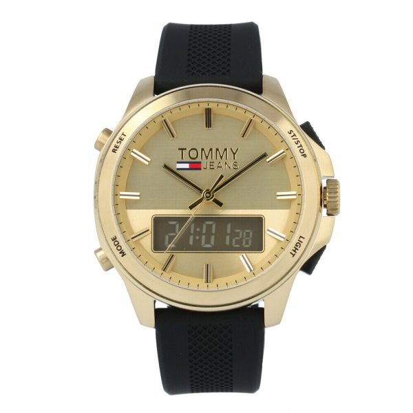 Tommy Hilfiger Men’s Analog Digital Silicone Strap Gold Dial 46mm Watch 1791762