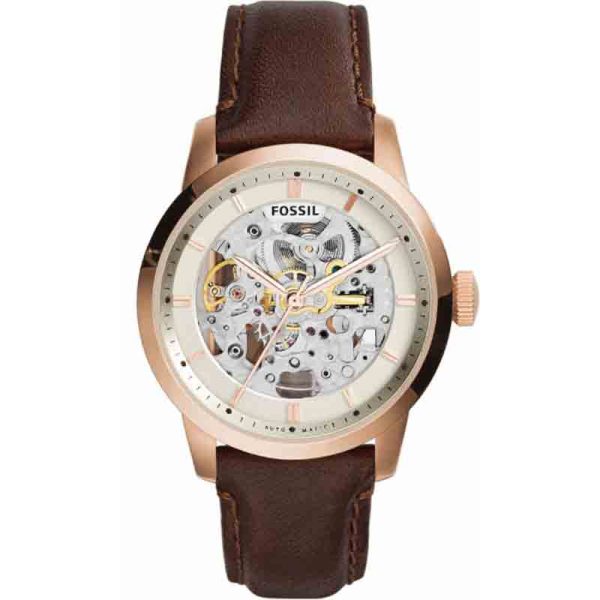 Fossil Men’s Automatic Leather Strap Beige Skeleton Dial 40mm Watch ME3078