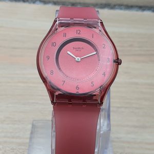 Swatch Women’s Swiss Made Quartz Silicone Strap Maroon Dial 34mm Watch YLS4011