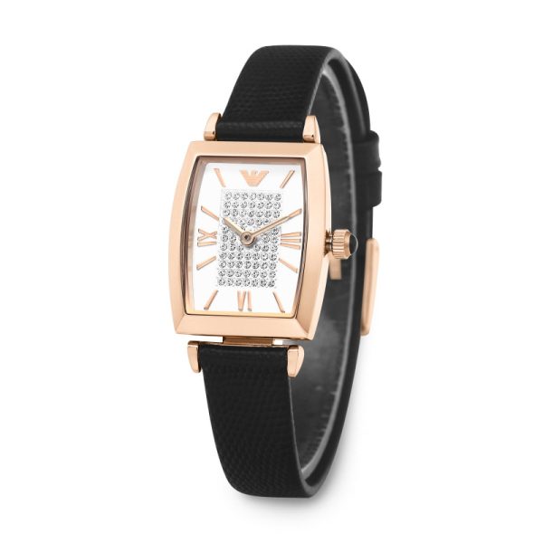 Emporio Armani Women’s Quartz Leather Strap White Pave Dial 26mm Watch ...