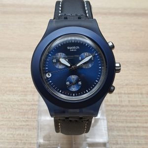 Swatch Men’s Swiss Made Quartz Leather Strap Blue Dial 41mm Watch SR936SW