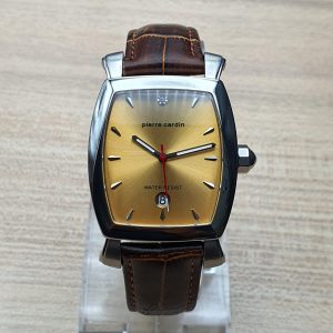 Pierre Cardin Men’s Quartz Brown Leather Strap Gold Dial 36mm Watch PC10028-1