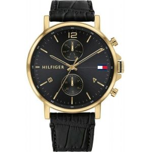 Tommy Hilfiger Men’s Quartz Leather Strap Black Dial 44mm Watch 1710417