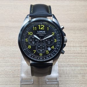 Lorus Men’s Quartz Leather Strap Black Dial 43mm Watch BX30067