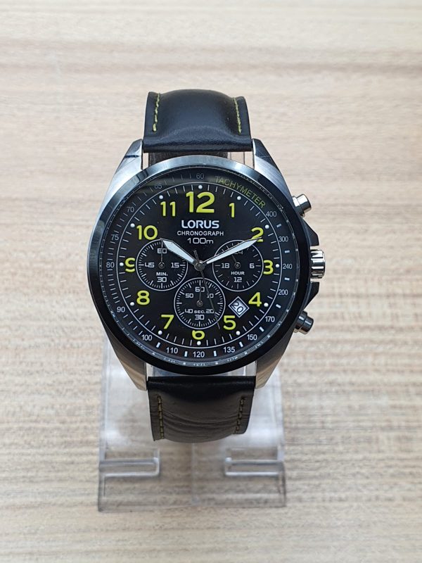 Lorus Men’s Quartz Leather Strap Black Dial 43mm Watch BX30067