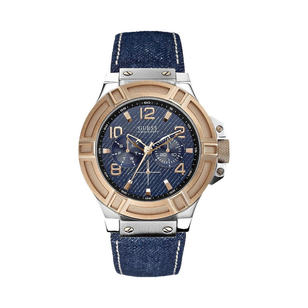Guess Men’s Quartz Leather Strap Blue Dial 45mm Watch W0040G6 ...