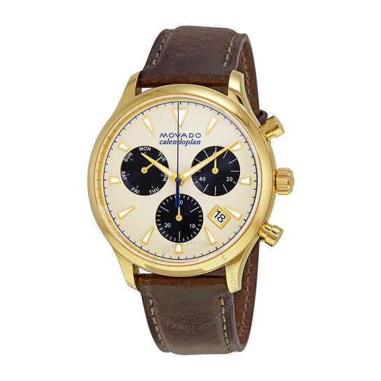 Movado Heritage Chronograph White Black Leather Strap Watch for Men - 3650007