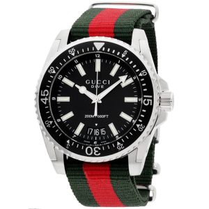 Gucci Men’s Swiss Made Quartz Nylon Strap Black Dial 45mm Watch YA136206