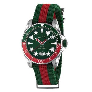 Gucci Men’s Swiss Made Quartz Nylon Strap Green Dial 45mm Watch YA136339