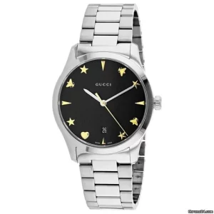 Gucci Unisex Swiss Made Quartz Stainless Steel Black Dial 38mm Watch YA1264029A