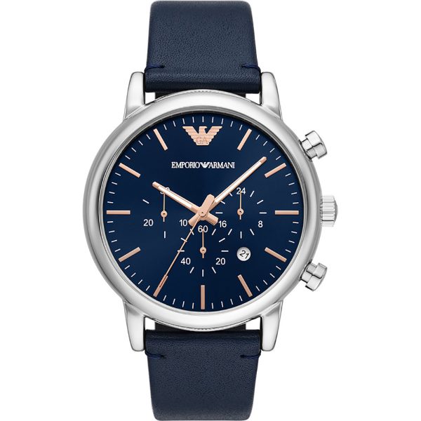Emporio Armani Men’s Chronograph Leather Strap Blue Dial 46mm Watch AR11451