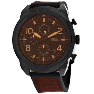Fossil Men’s Chronograph Quartz Leather Strap Brown Dial 50mm Watch FS5713