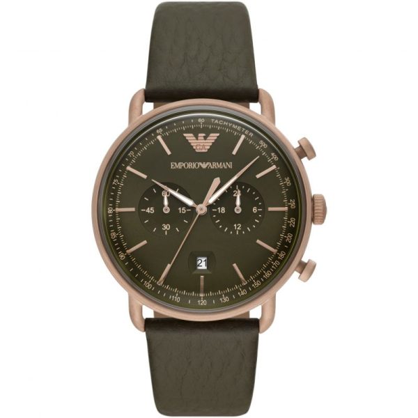 Emporio Armani Men’s Quartz Leather Strap Green Dial 43mm Watch AR11421