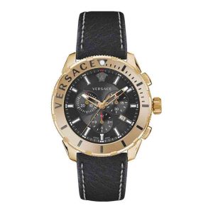 Versace Men’s Quartz Swiss Made Black Leather Strap Black Dial 48mm Watch VERG00318