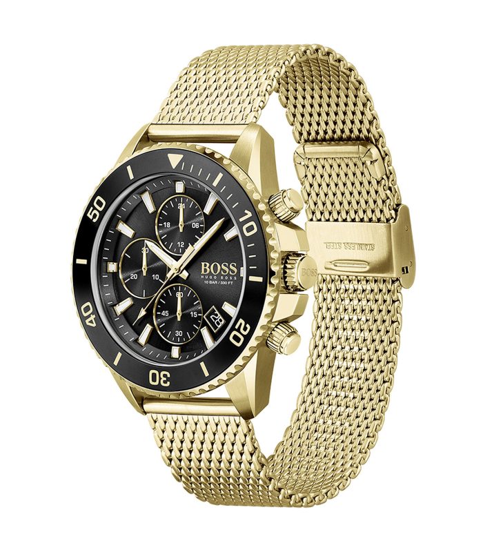 Hugo Boss Men’s Quartz Gold Stainless Steel Black Dial 46mm Watch ...