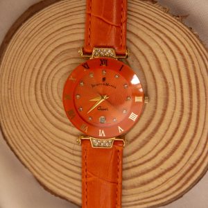 Jacques du Manoir Women’s Swiss made Quartz Leather Strap Orange Dial 33mm Watch JDM50634/3