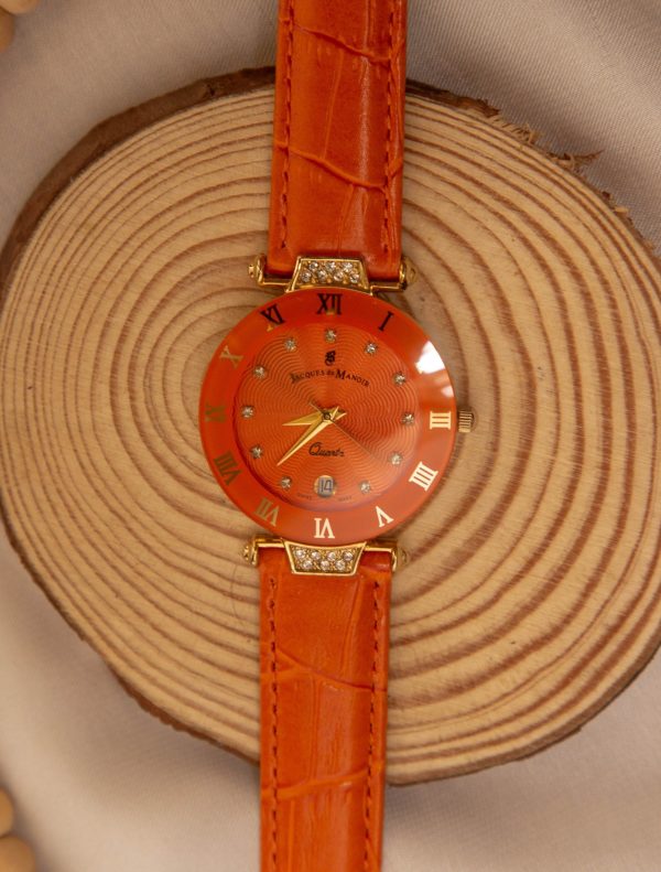 Jacques du Manoir Women’s Swiss made Quartz Leather Strap Orange Dial 33mm Watch JDM50634/3