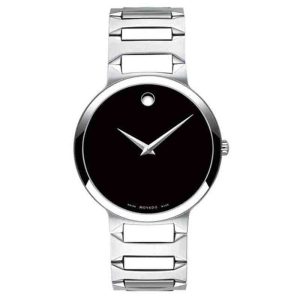 Movado Men’s Swiss Made Quartz Silver Stainless Steel Black Dial 38mm Watch 0607292