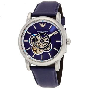 Emporio Armani Men’s Automatic Blue Leather Strap Blue Dial 43mm Watch AR60011