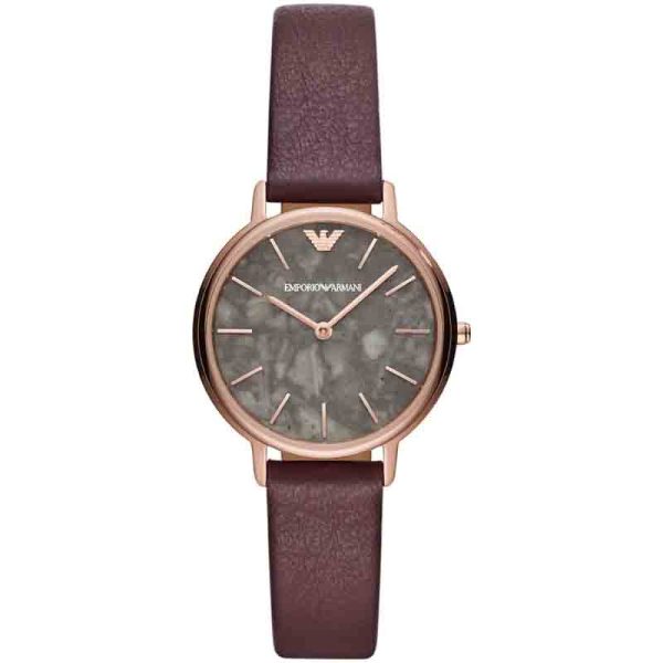 Emporio Armani Women’s Quartz Brown Leather Strap Grey Marbled Dial 32mm Watch AR11172