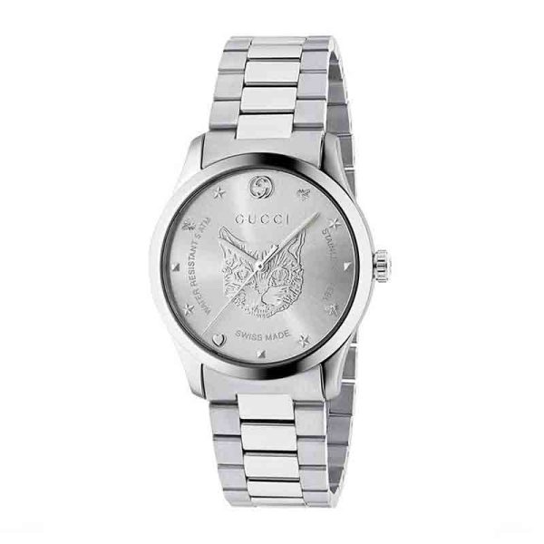 Gucci Unisex Swiss Made Quartz Silver Stainless Steel Silver Dial 38mm Watch YA1264095