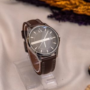 Armani Exchange Men’s Quartz Brown Leather Strap Black Dial 46mm Watch AX2100/2