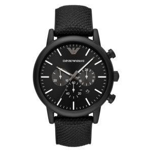 Emporio Armani Men’s Quartz Black Leather Strap Black Dial 46mm Watch AR11450