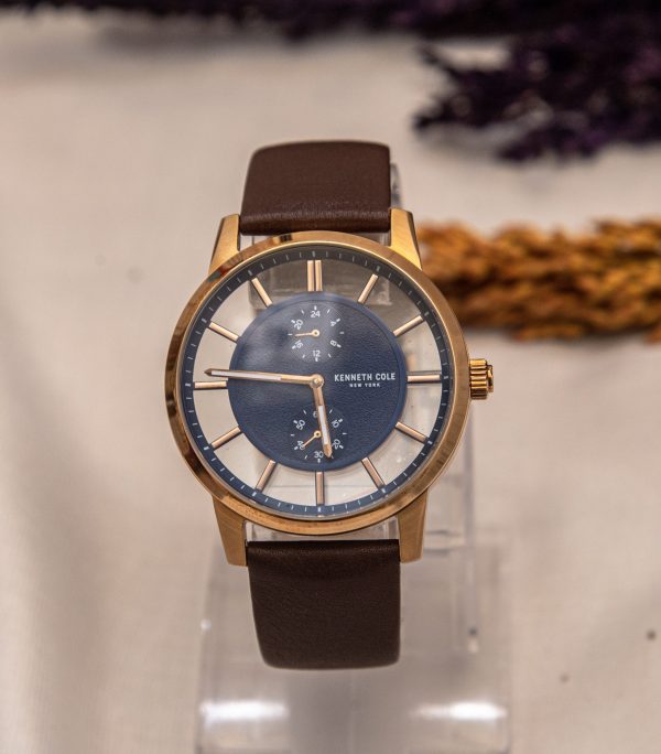 Kenneth Cole New York Men’s Quartz Brown Leather Strap Blue Dial 44mm Watch KC0867004