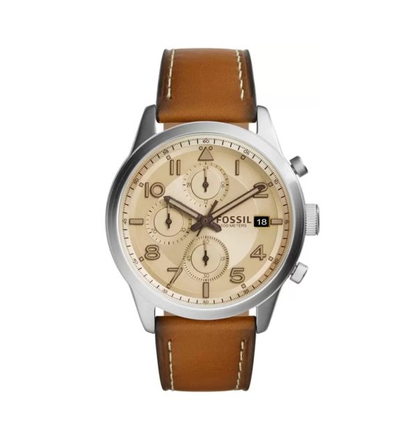 Fossil Men’s Quartz Brown Leather Strap Beig Dial 44mm Watch FS5140