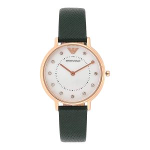 Emporio Armani Women’s Quartz Green Leather Strap Mother Of Pearl Dial 32mm Watch AR11150