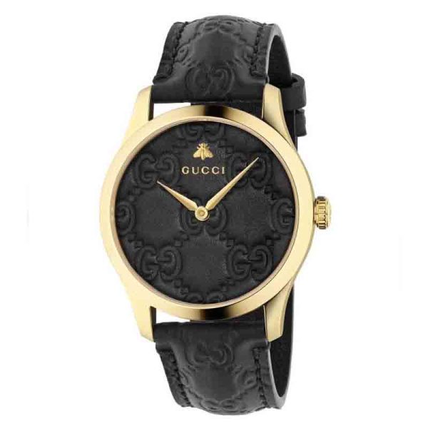 Gucci Unisex Swiss Made Quartz Black Leather Strap Black Dial 38mm Watch YA1264034A