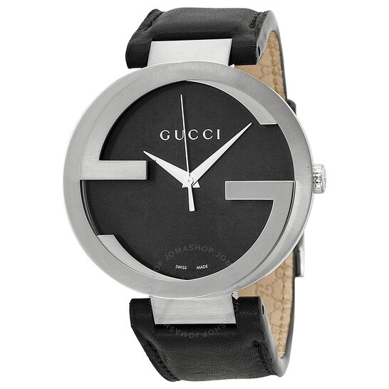 Gucci Men’s Swiss Made Quartz Black Leather Strap Black Dial 42mm Watch ...