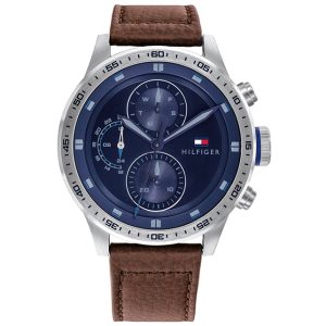 Tommy Hilfiger Men’s Quartz Brown Leather Strap Blue Dial 46mm Watch 1791807