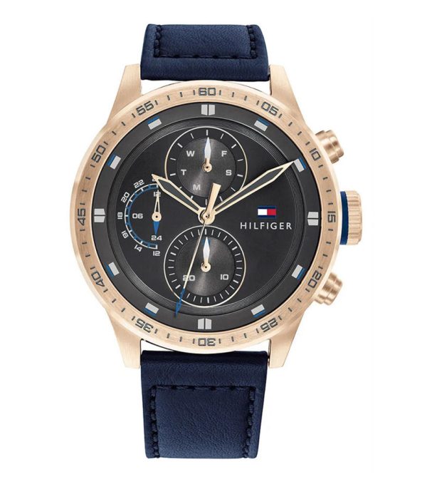 Tommy Hilfiger Men’s Quartz Blue Leather Strap Grey Dial 46mm Watch 1791808