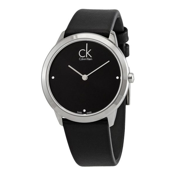 Calvin Klein Women's Swiss Made Quartz Black Leather Strap Black Dial 35mm K3M221CS