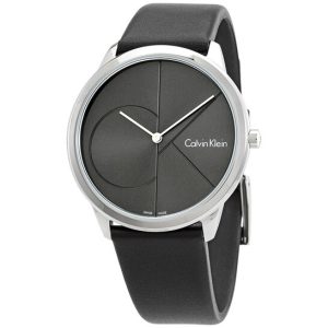 Calvin Klein Men’s Swiss Made Quartz Black Leather Strap Grey Dial 40mm K3M211C3