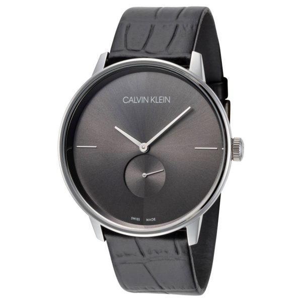 Calvin Klein Men's Swiss Made Quartz Black Leather Strap Black Dial 41mm K2Y211C3