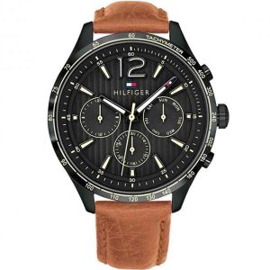 Tommy Hilfiger Men’s Quartz Brown Leather Strap Black Dial 44mm Watch 1791470