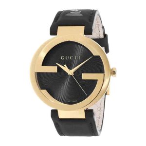 Gucci Men’s Swiss Made Quartz Black Leather Strap Black Dial 42mm Watch YA133208