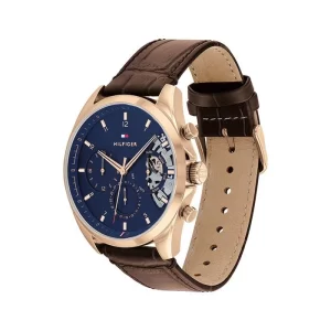 Tommy Hilfiger Men’s Quartz Brown Leather Strap Blue Dial 44mm Watch 1710453