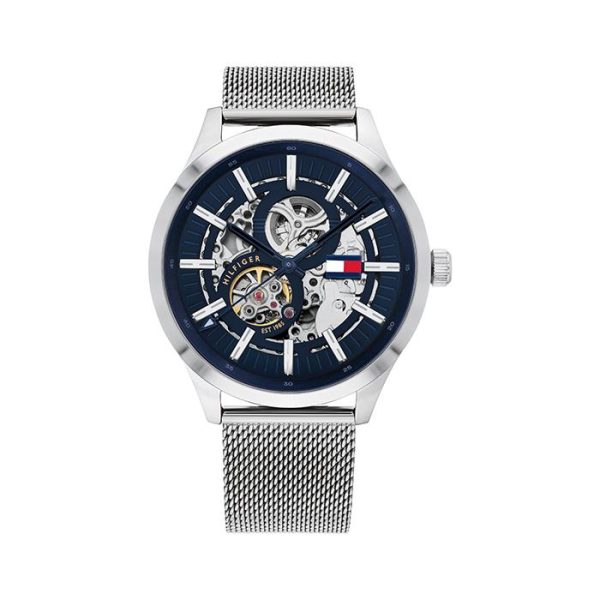 Tommy Hilfiger Men’s Automatic Silver Stainless Steel Blue Dial 44mm Watch 1791643