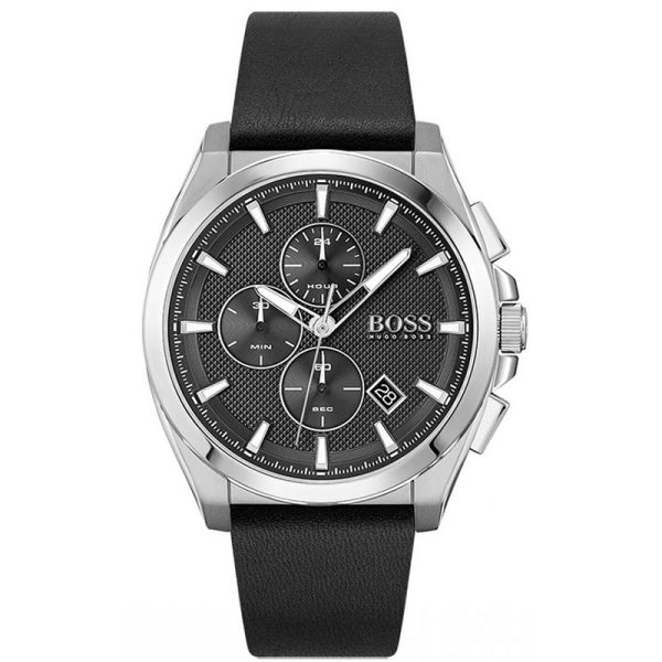 Hugo Boss Men’s Quartz Black Leather Strap Black Dial 46mm Watch 1513881