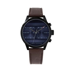 Tommy Hilfiger Men’s Quartz Brown Leather Strap Blue Dial 44mm Watch 1791593
