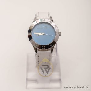 Marc by Marc Jacobs Women’s Quartz White Leather Strap Sky Blue Dial 40mm Watch MBM1202