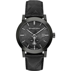 Burberry Men’s Swiss Made Quartz Black Leather Strap Black Dial 42mm Watch BU9906
