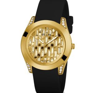 Guess Women’s Quartz Black Silicone Strap Gold Dial 39mm Watch GW0109L1