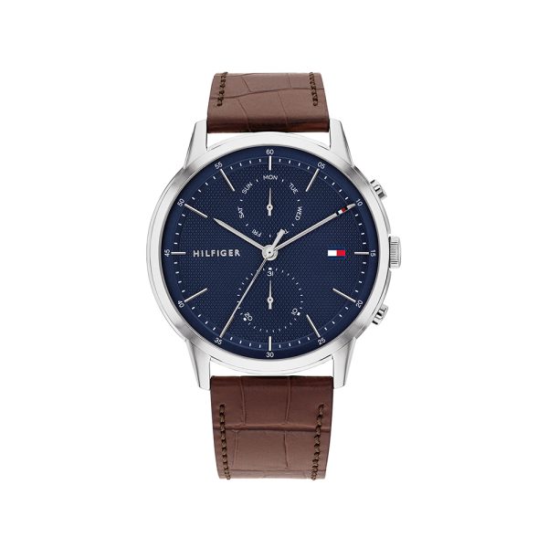 Tommy Hilfiger Men’s Quartz Brown Leather Strap Blue Dial 44mm Watch 1710436