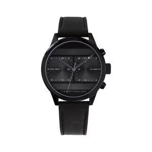 Tommy Hilfiger Men’s Quartz Black Leather Strap Black Dial 44mm Watch 1791595