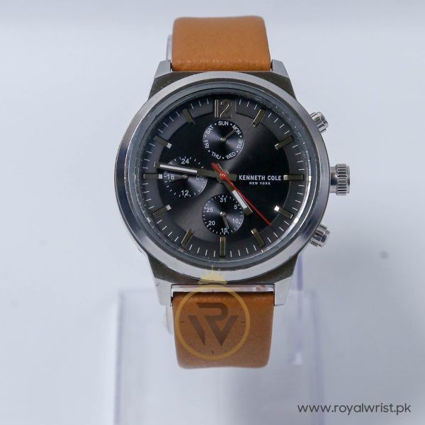 Kenneth Cole Men’s Chronograph Quartz Brown Leather Strap Grey Dial 47mm Watch KC010912C