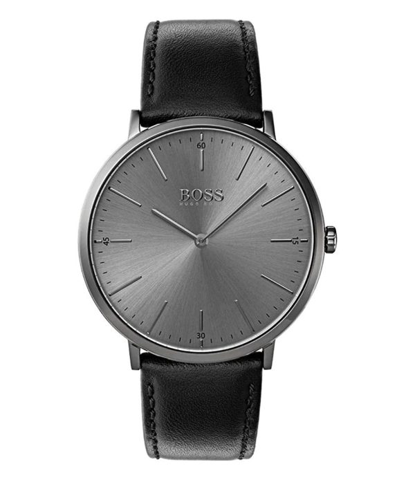 Hugo Boss Men’s Quartz Black Leather Strap Grey Dial 40mm Watch 1513540